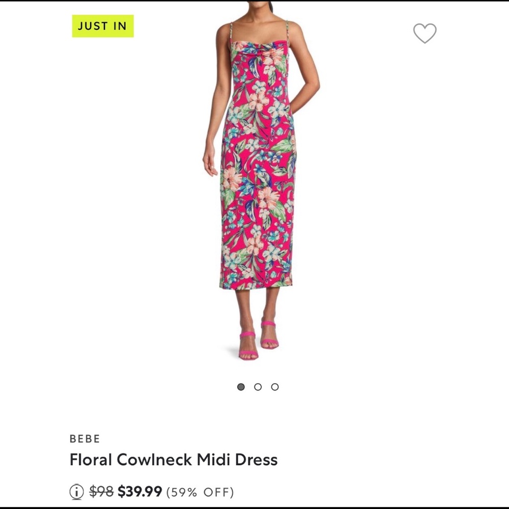 Brand New With Tags Bebe Floral Cowlneck Midi Dress size XS